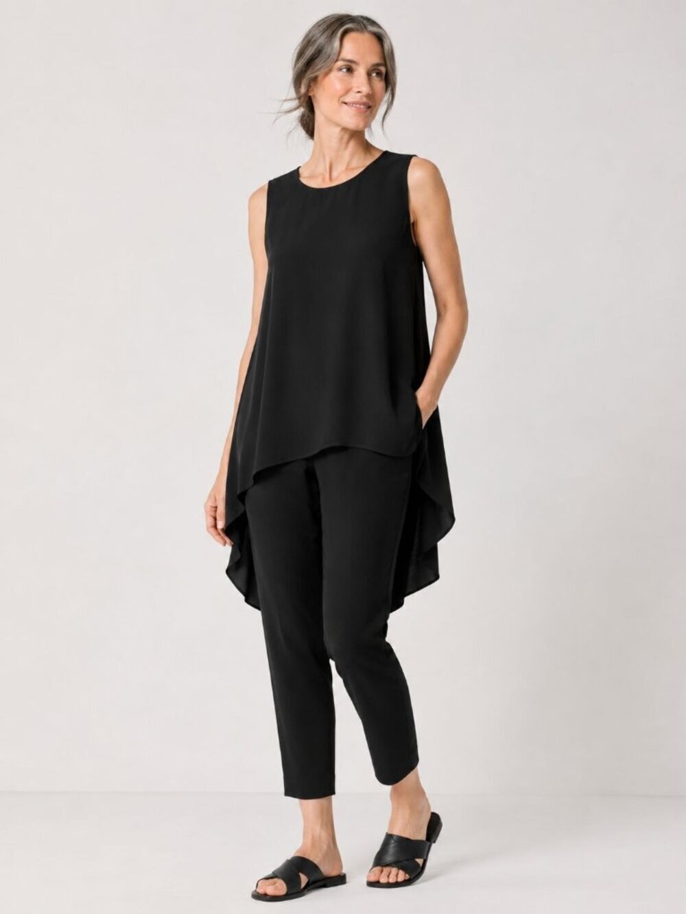 Eileen Fisher Sleeveless Layered Asymmetrical Hem Tunic Dress XXSmall